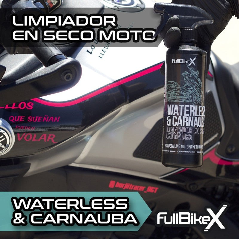 WATERLESS & CARNAUBA - Limpiador y Abrillantador en Seco Moto