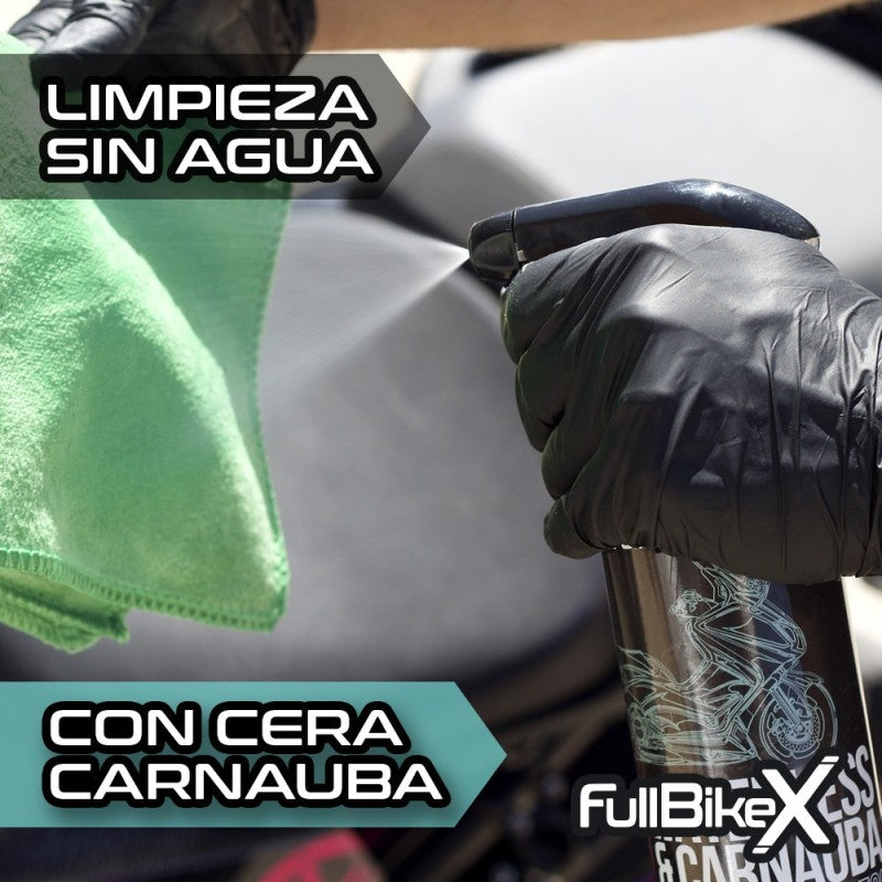 WATERLESS & CARNAUBA - Limpiador y Abrillantador en Seco Moto