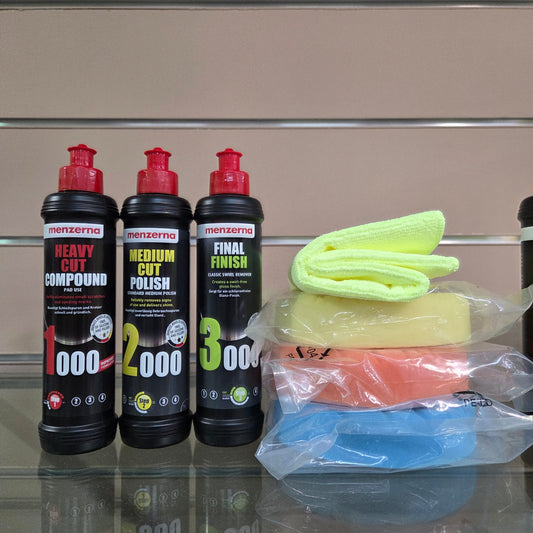 PACK 3 pasos de pulimentos MENZERNA + PADS para que brille tu vehículo